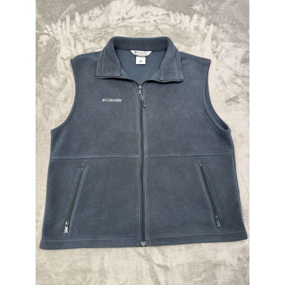 Columbia Fleece Vest Mens Large Teal Blue Full Zip Hiking Trail Outdoors Vintage